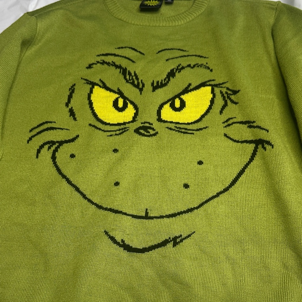 Green Grinch Sweater with Yellow Eyes